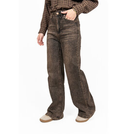 Jewelly Wide leg jeans - washed donkerbruin