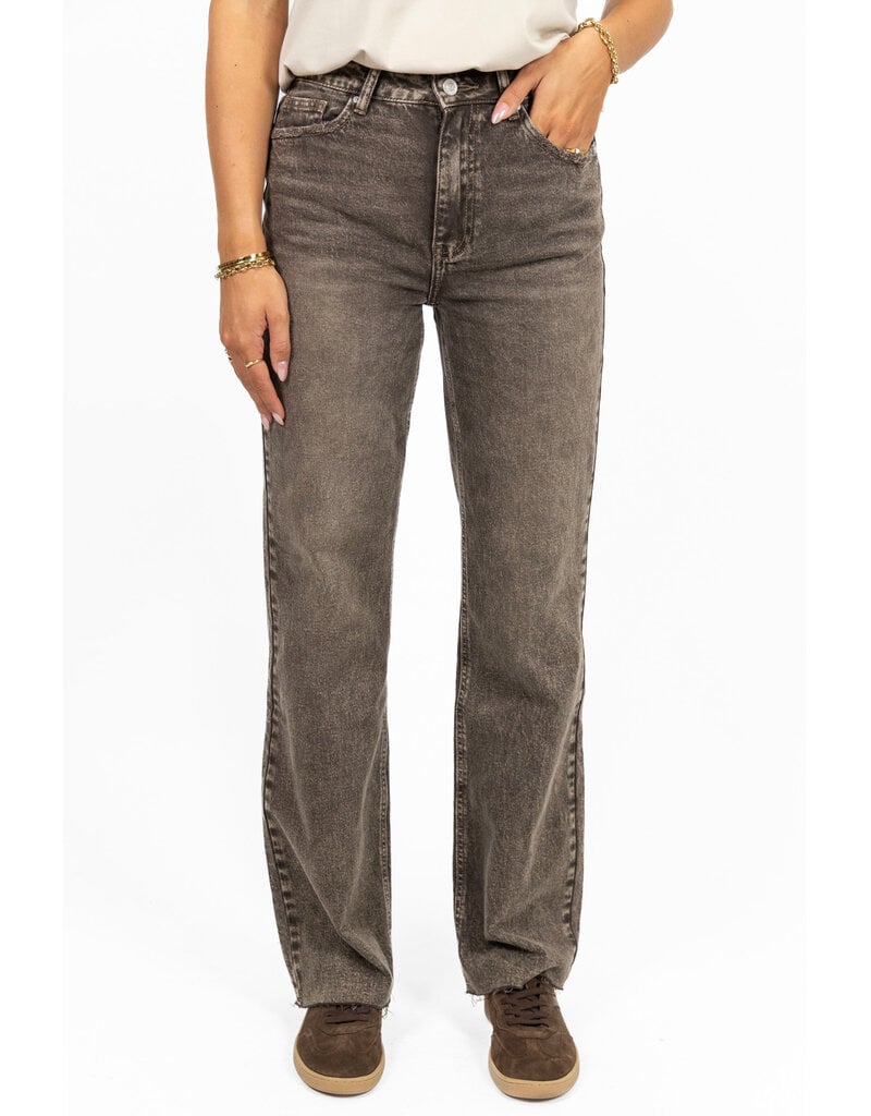 Queen Hearts Tall straight leg jeans - washed donkerbruin