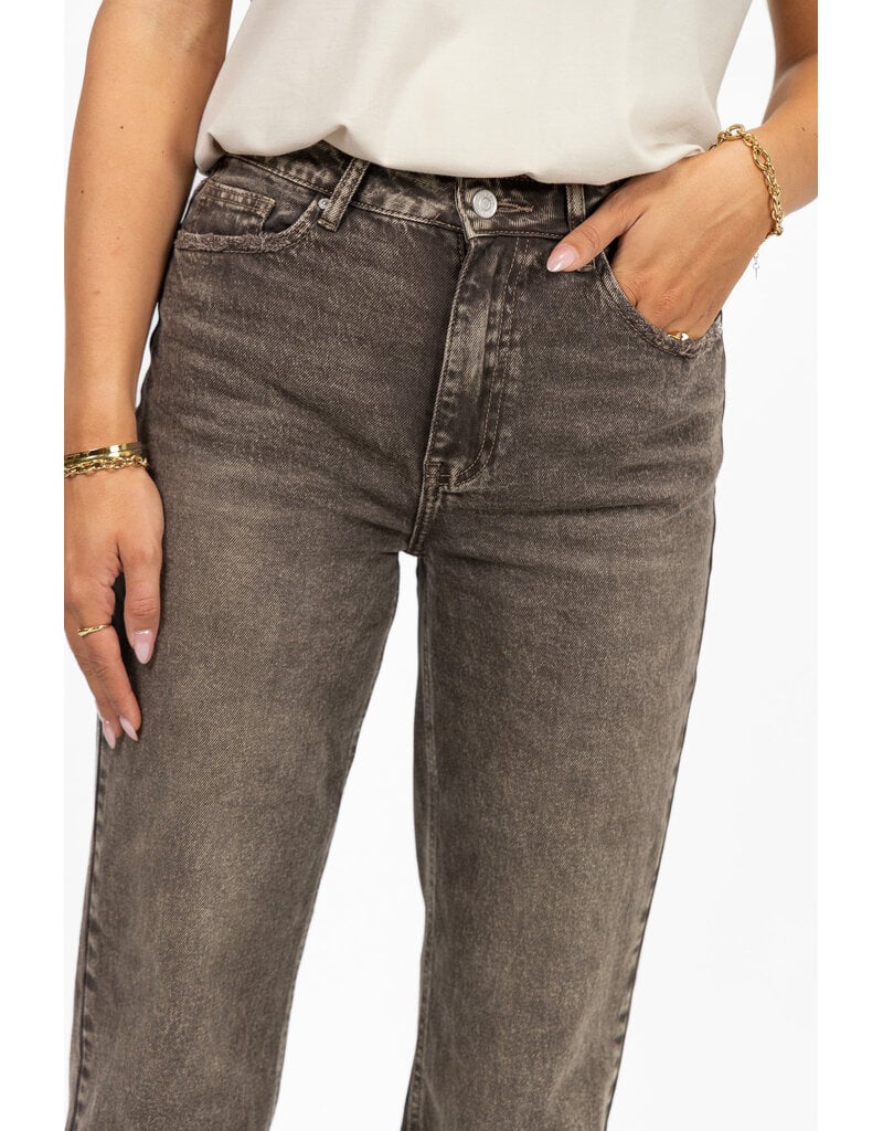 Queen Hearts Tall straight leg jeans - washed donkerbruin