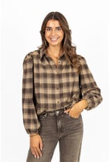 21Jewelz Bruin/camel geruite cropped blouse met pofmouwen en glitterdetails