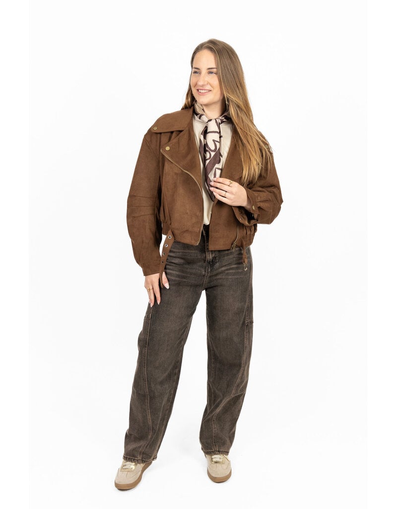 21Jewelz Suede look biker jasje - bruin