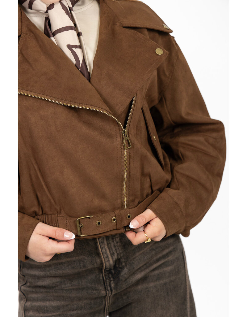 21Jewelz Suede look biker jasje - bruin
