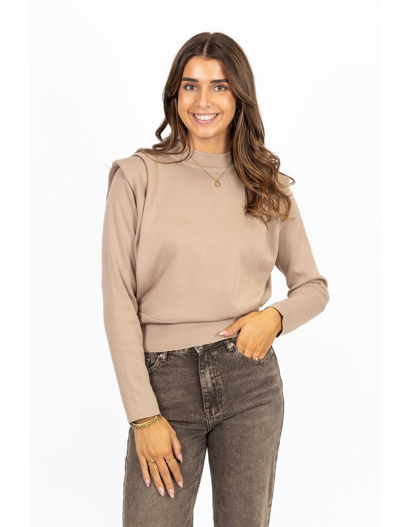 21Jewelz Fijn gebreide trui met schoudervulling - beige