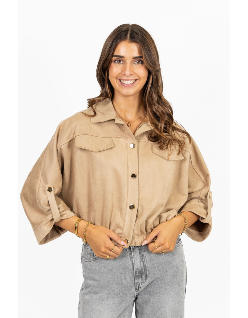 21Jewelz Suede-look jasje met gouden knoopjes - beige