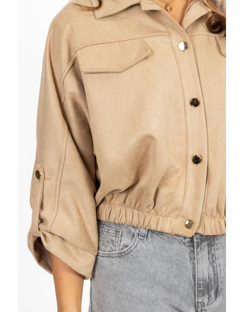 21Jewelz Suede-look jasje met gouden knoopjes - beige