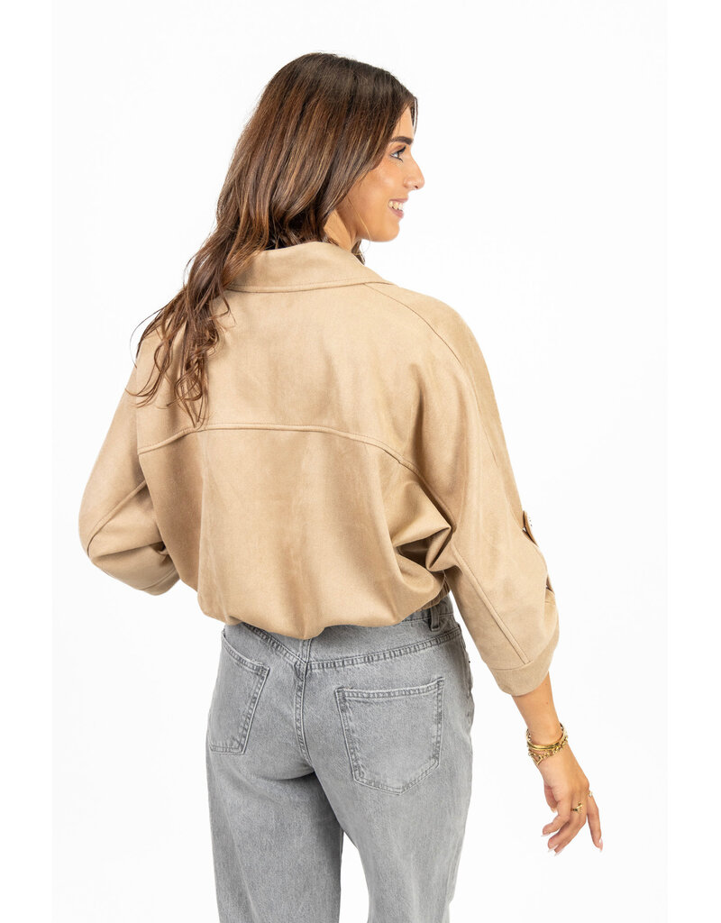 21Jewelz Suede-look jasje met gouden knoopjes - beige