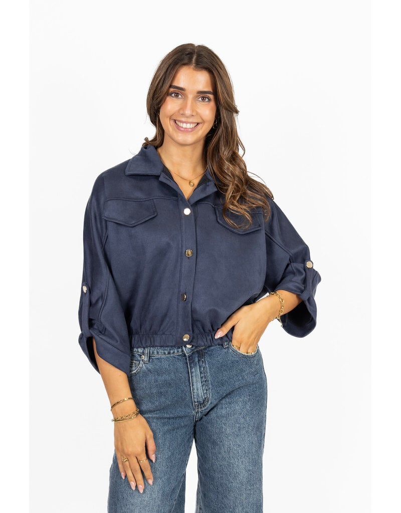21Jewelz Suede-look jasje met gouden knoopjes - blauw