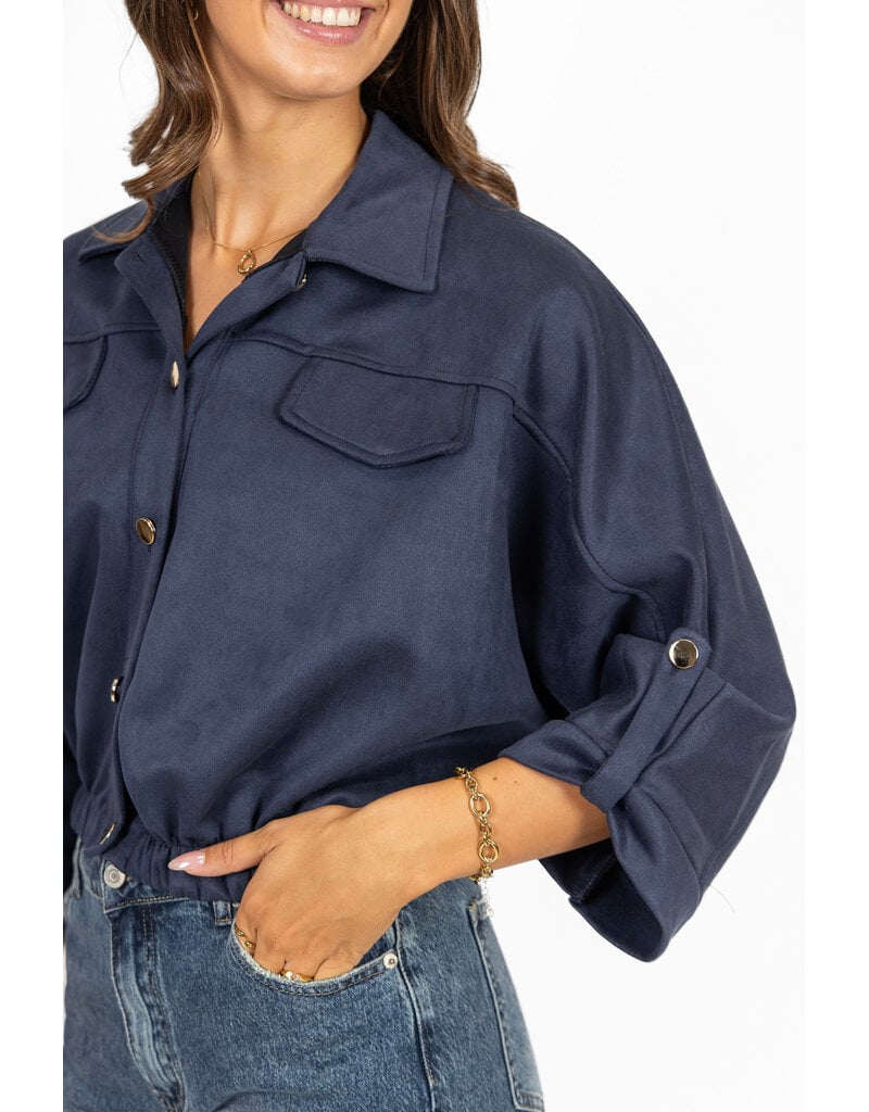 21Jewelz Suede-look jasje met gouden knoopjes - blauw