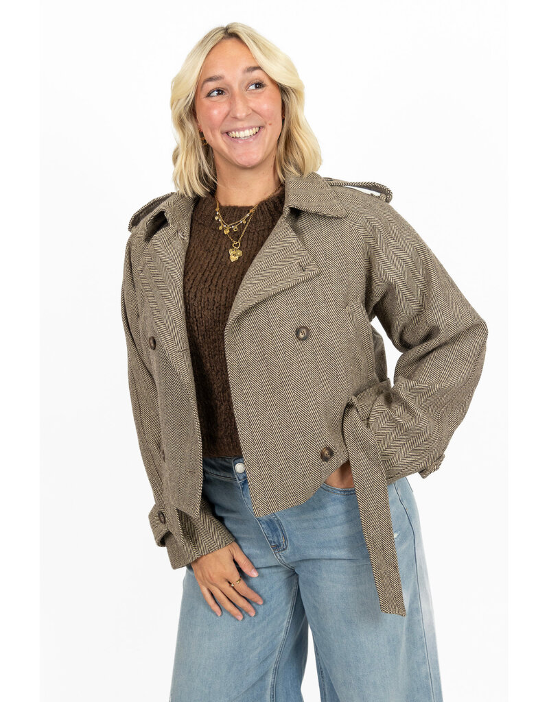 21Jewelz Kort jasje met print en ceintuur - taupe