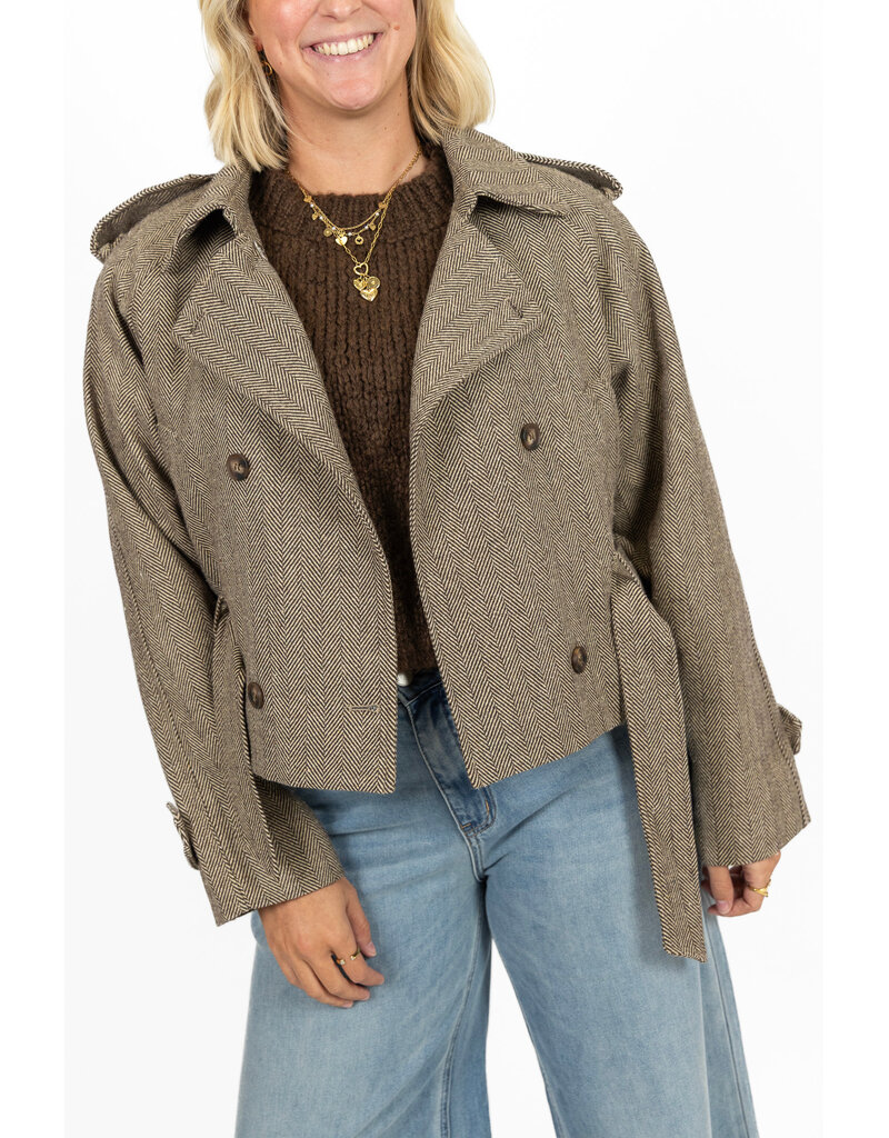 21Jewelz Kort jasje met print en ceintuur - taupe