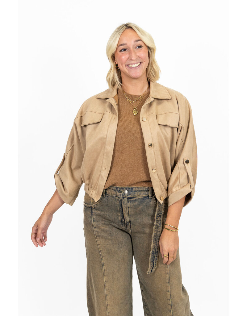 21Jewelz Suede-look jasje met gouden knoopjes - beige