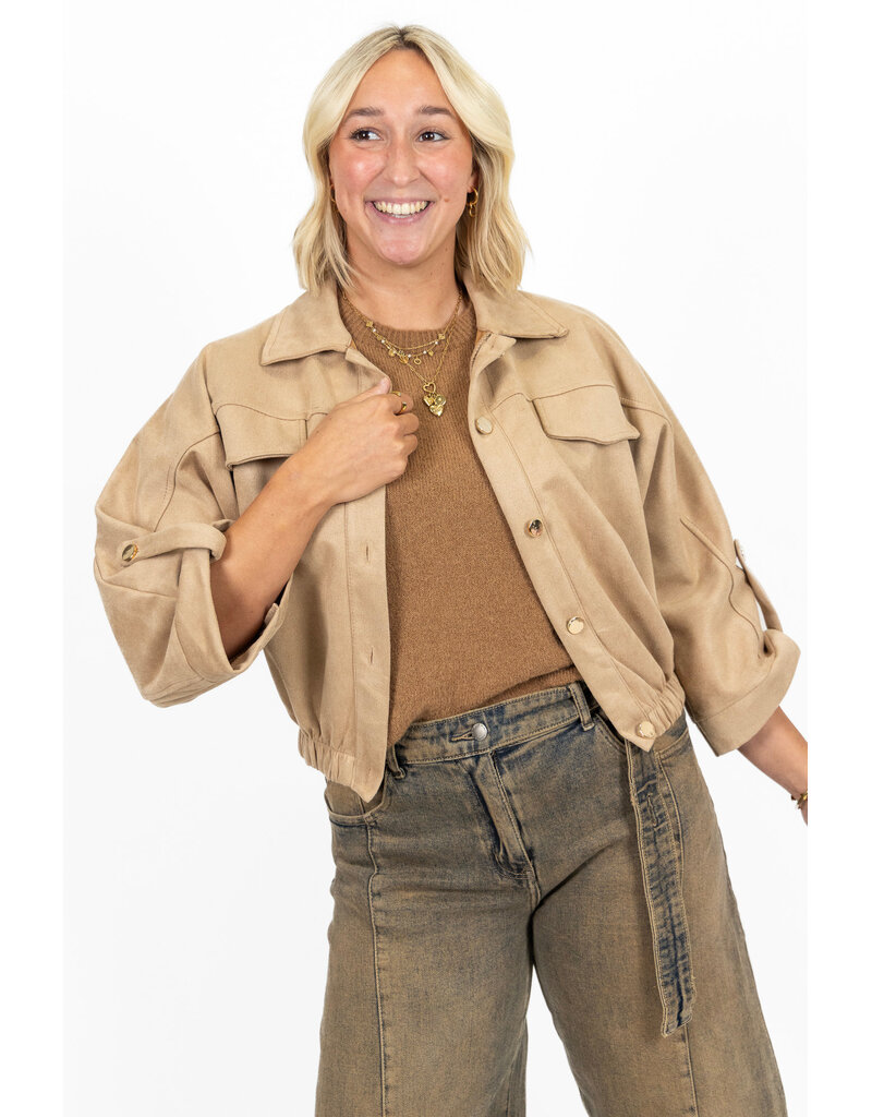 21Jewelz Suede-look jasje met gouden knoopjes - beige
