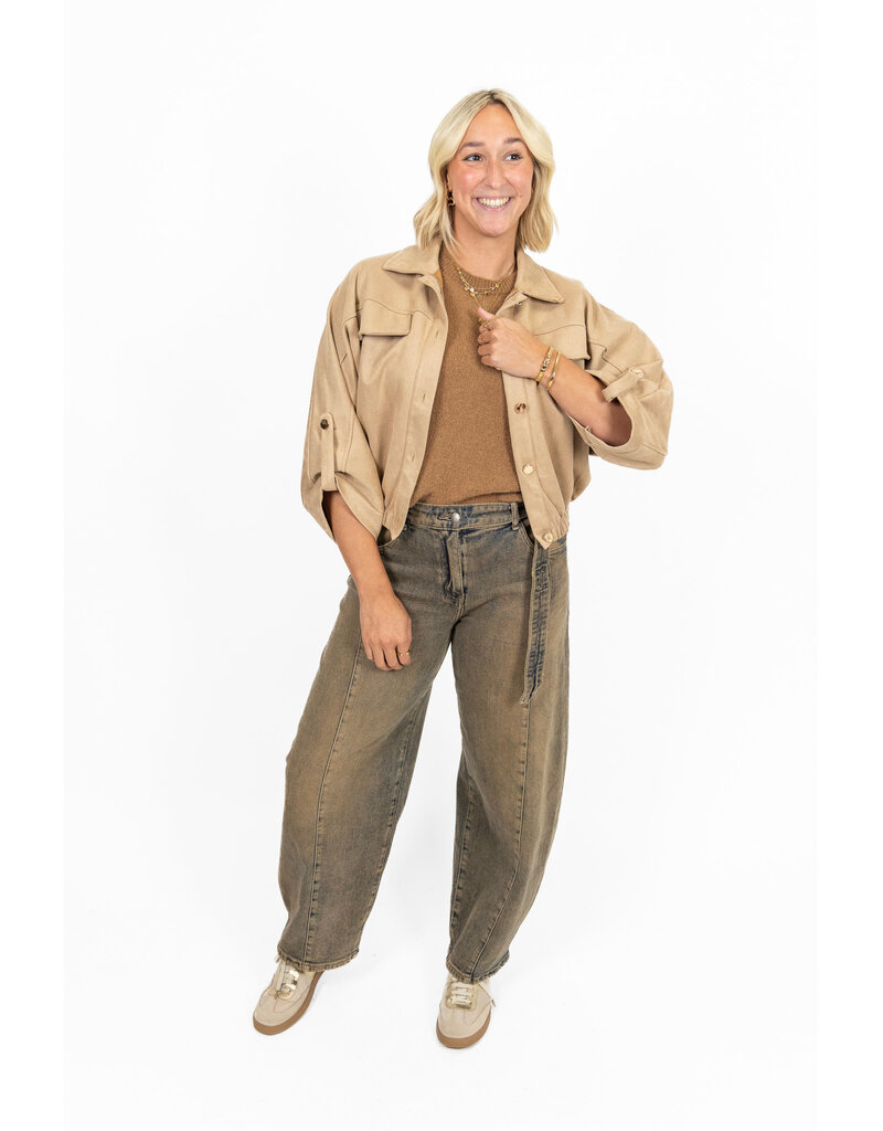 21Jewelz Suede-look jasje met gouden knoopjes - beige
