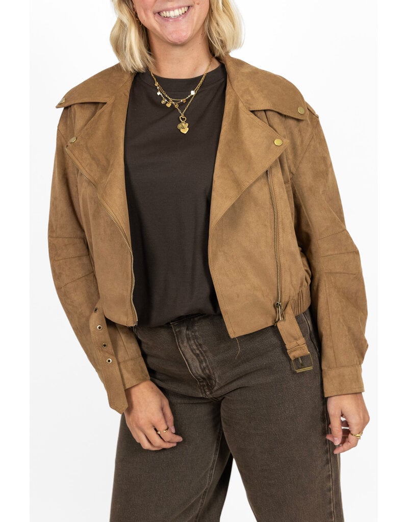 21Jewelz Suede look biker jasje - camel