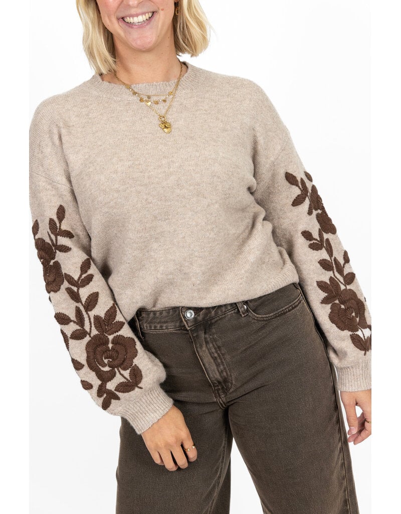 21Jewelz Trui met bruine bloemenopdruk - taupe