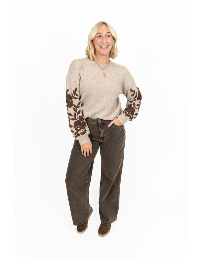 21Jewelz Trui met bruine bloemenopdruk - taupe