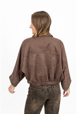 Suede-look jasje met gouden knoopjes - bruin