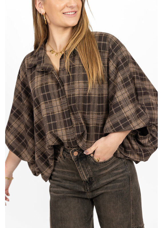 21Jewelz Geruite blouse - bruin