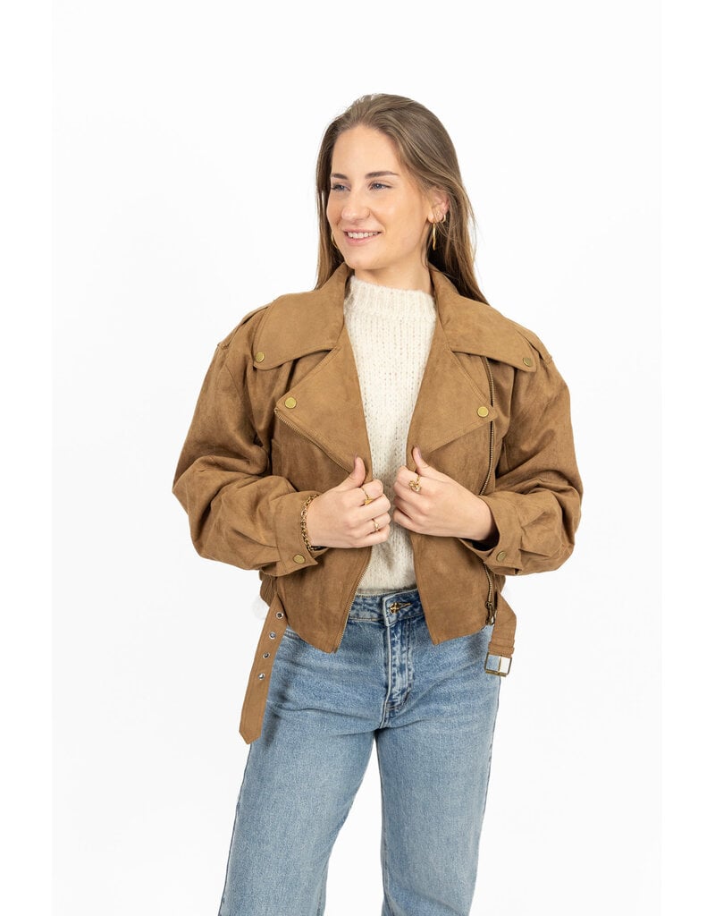 21Jewelz Suede look biker jasje - camel