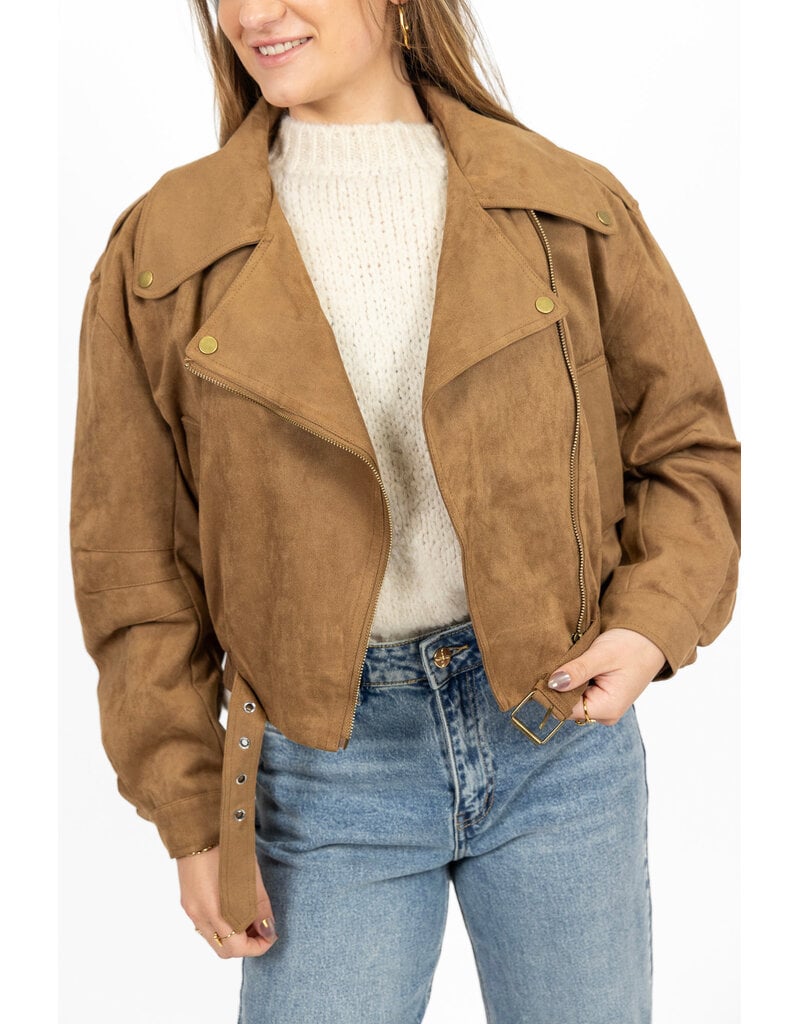 21Jewelz Suede look biker jasje - camel