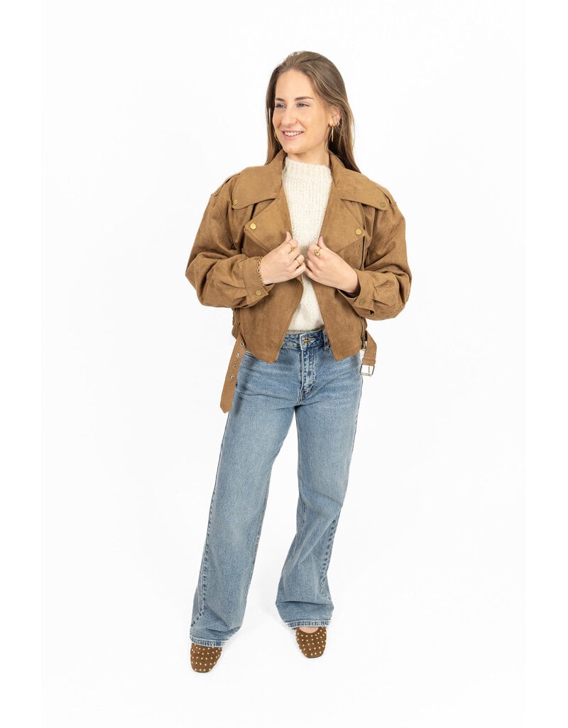 21Jewelz Suede look biker jasje - camel