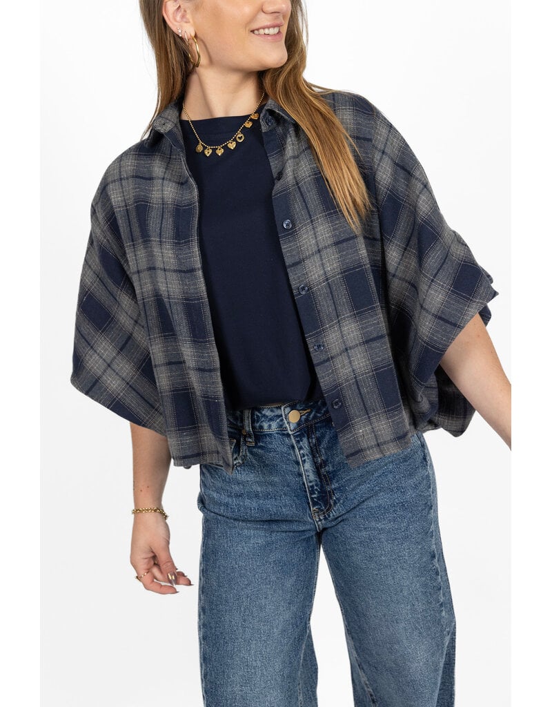 21Jewelz Geruite blouse met kraag - donkerblauw