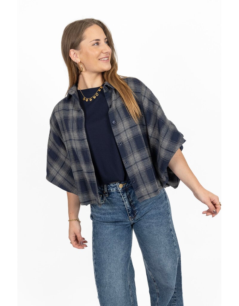21Jewelz Geruite blouse met kraag - donkerblauw