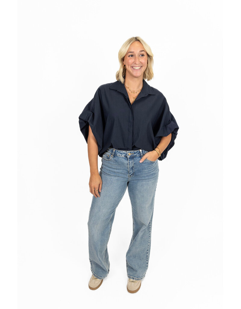 21Jewelz Blauwe oversized blouse in travelstof | 21Jewelz
