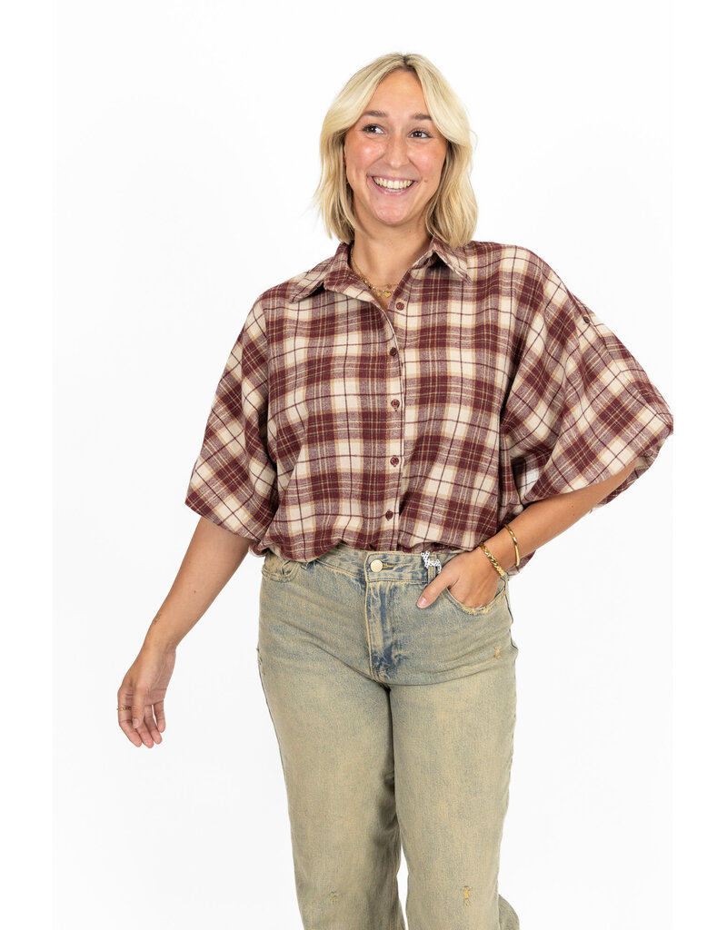 21Jewelz Geruite blouse - beige/bordeaux