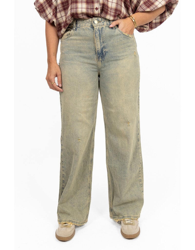 Queen Hearts Destroyed wide leg jeans - washed blue