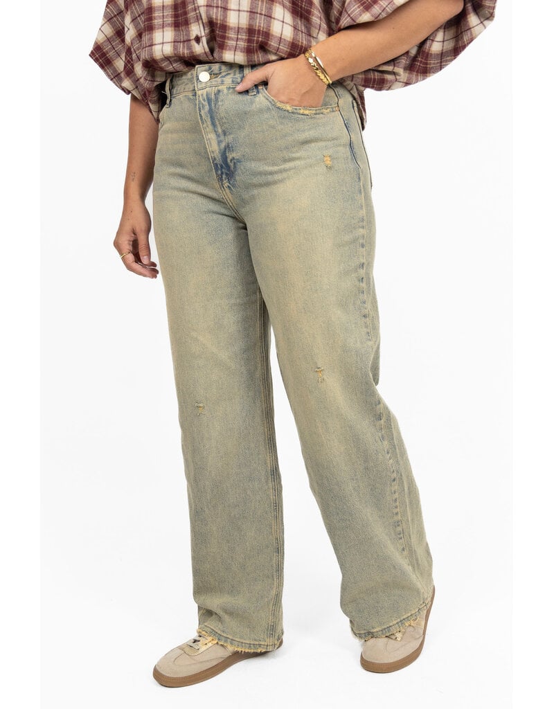 Queen Hearts Destroyed wide leg jeans - washed blue