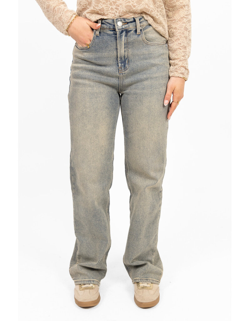 Redefined Wide leg jeans met lichte wassing - blauw