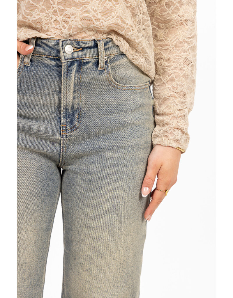 Redefined Wide leg jeans met lichte wassing - blauw