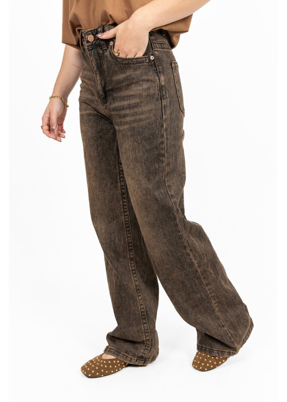 Jewelly Wide leg jeans - washed donkerbruin