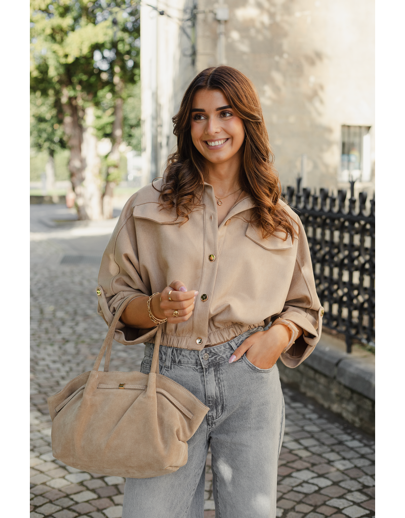 21Jewelz Suede-look jasje met gouden knoopjes - beige