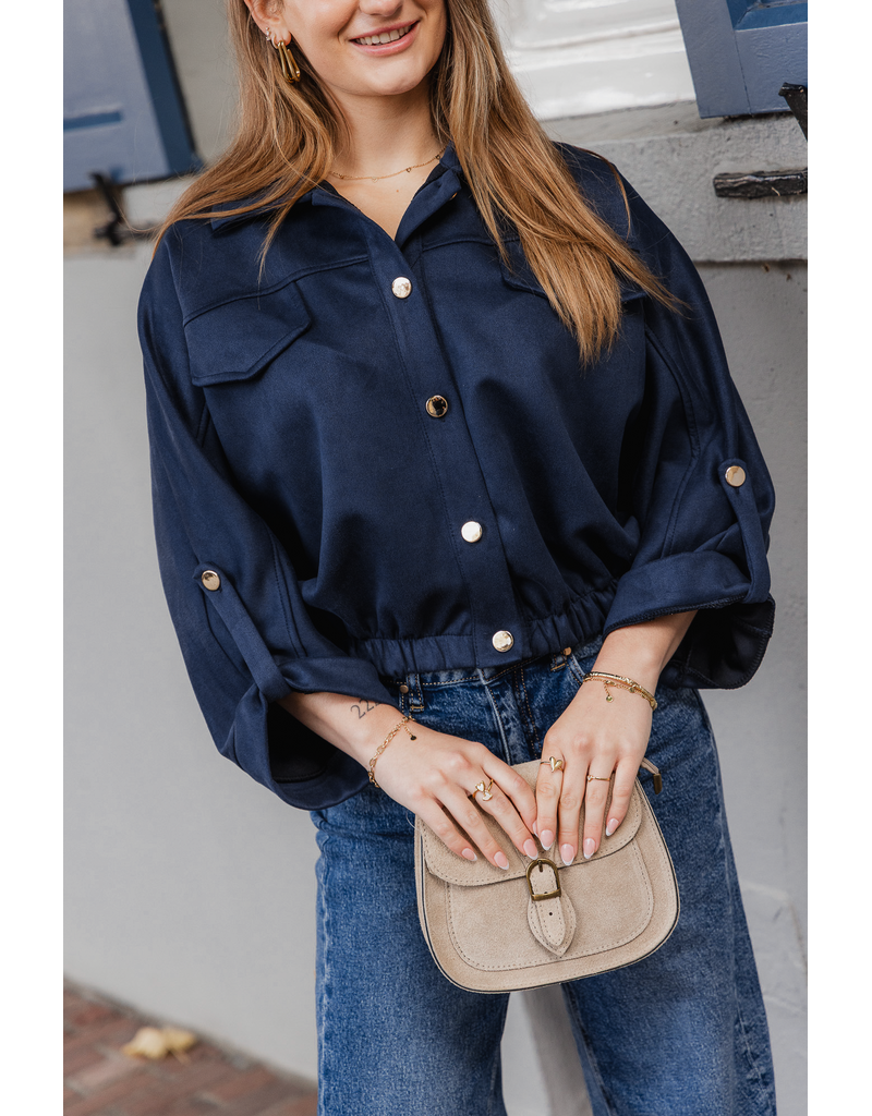 21Jewelz Suede-look jasje met gouden knoopjes - blauw