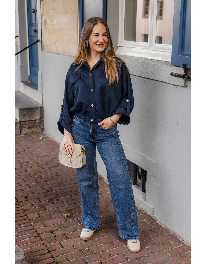 21Jewelz Suede-look jasje met gouden knoopjes - blauw