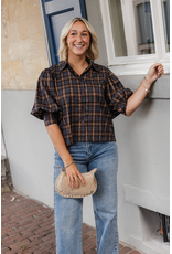 21Jewelz Geruite blouse met pofmouw - donkerblauw/camel
