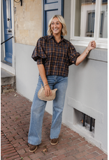 21Jewelz Geruite blouse met pofmouw - donkerblauw/camel