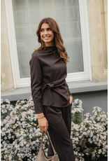 Azzurro Top met strik - donkerbruin