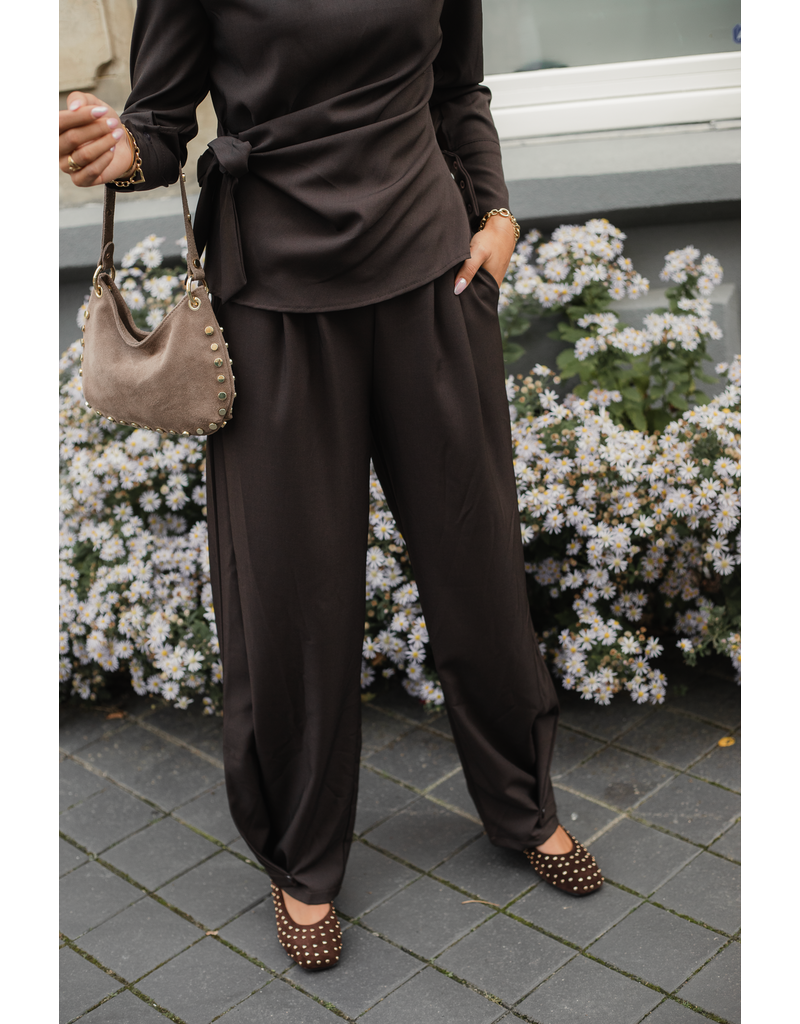 Azzurro Pantalon met knoop - donkerbruin