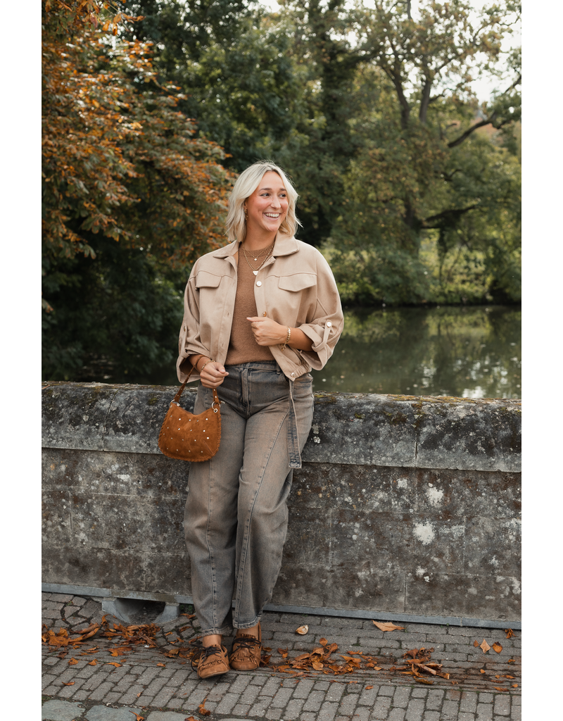 21Jewelz Suede-look jasje met gouden knoopjes - beige