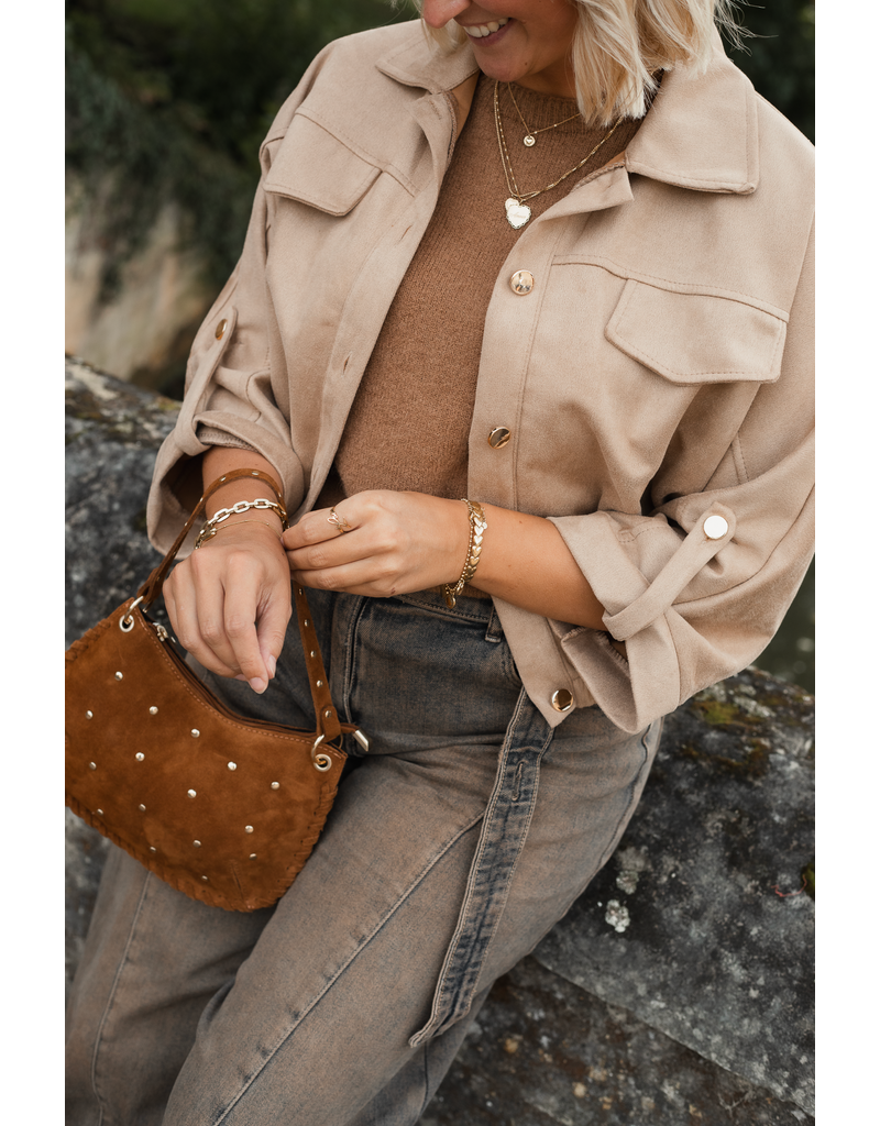 21Jewelz Suede-look jasje met gouden knoopjes - beige