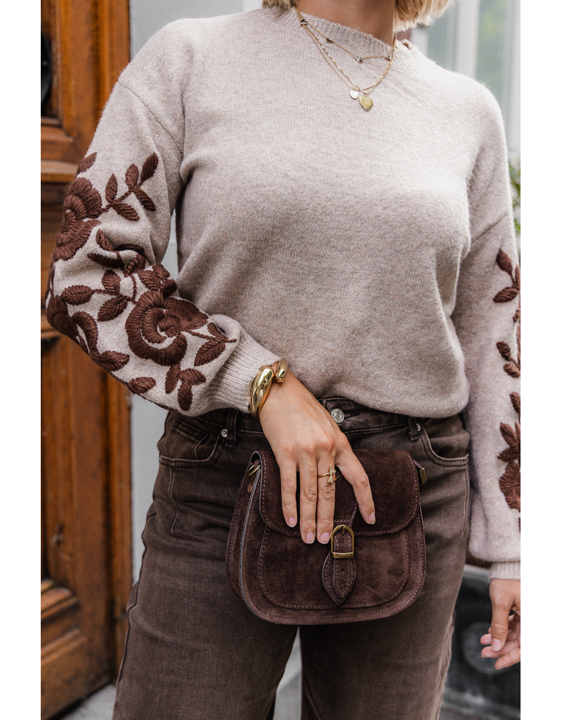 21Jewelz Trui met bruine bloemenopdruk - taupe