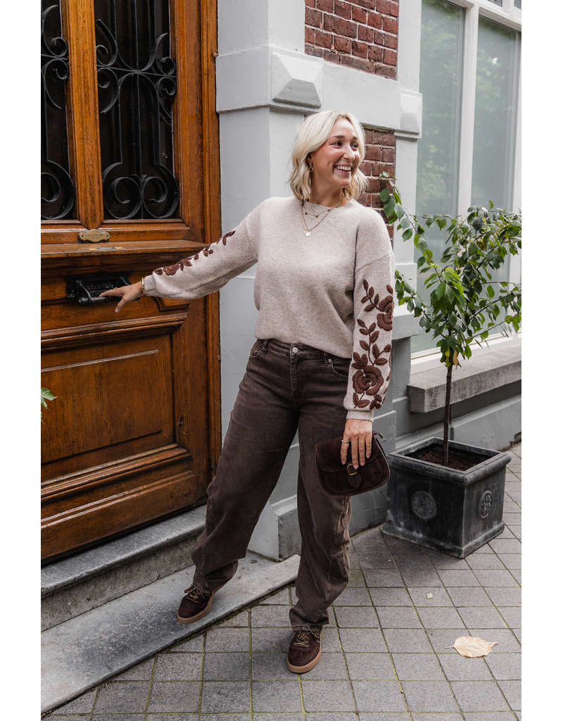 21Jewelz Trui met bruine bloemenopdruk - taupe