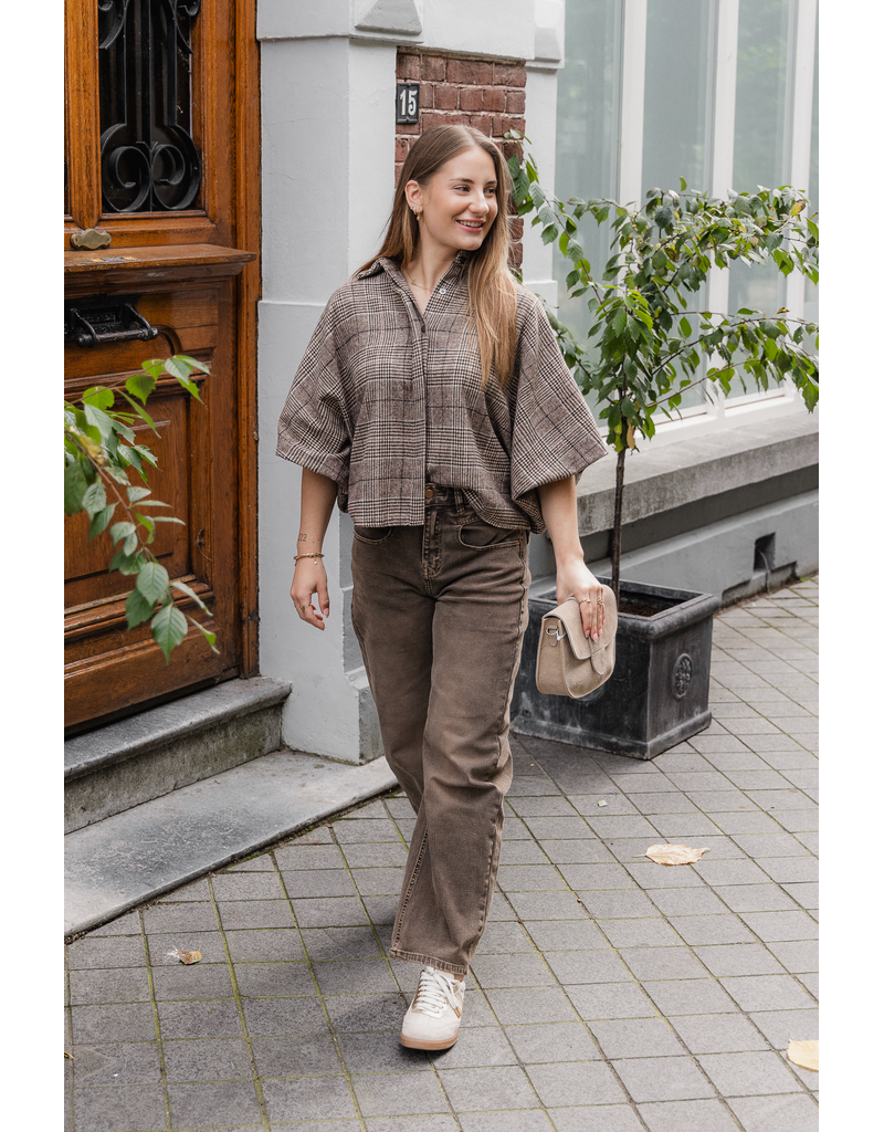 21Jewelz Geruite blouse met kraag - bruin/beige