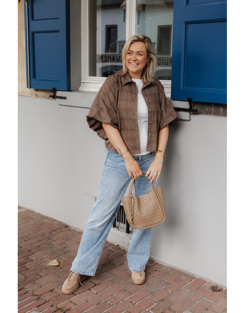 21Jewelz Geruite oversized blouse - beige