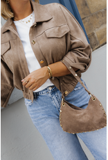 21Jewelz Suede-look jasje met gouden knoopjes - taupe