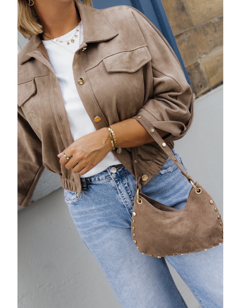 21Jewelz Suede-look jasje met gouden knoopjes - taupe