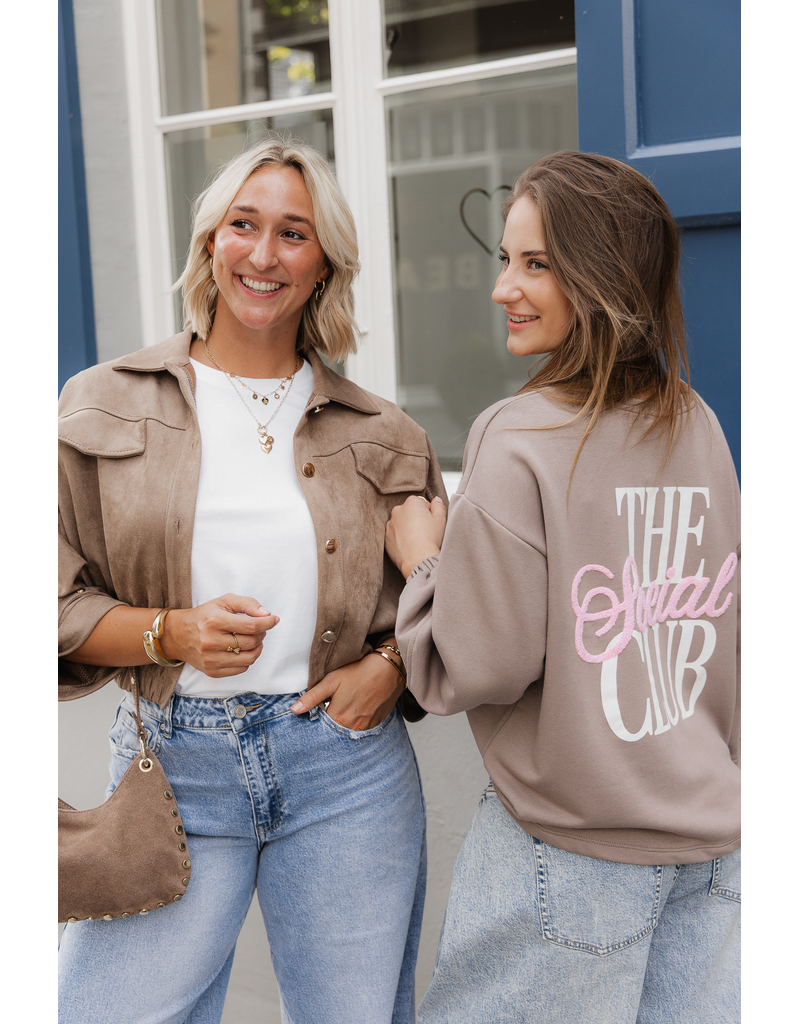 21Jewelz Suede-look jasje met gouden knoopjes - taupe